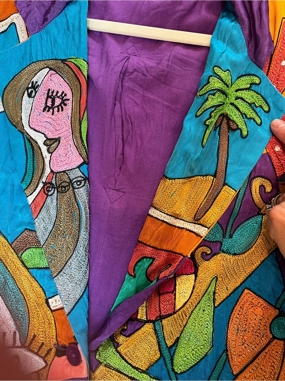 VTG Sandy Starkman Wearable Art Silk Picasso Inspired Boho Maximalism Jacket M - Picture 11 of 12